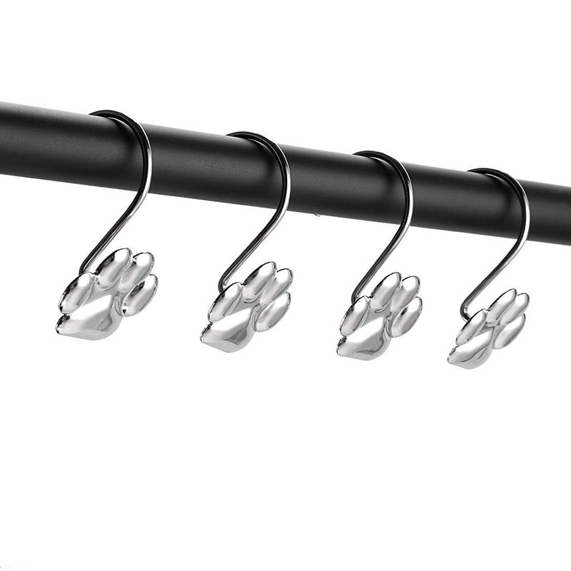 JUXYES Pack of 12 Cat Paw Print Decorative Shower Curtain Hook, Footprints Roller Glide Shower Curtain Hooks Polished Chrome Shower Rings for Bathroom Shower Curtain Rod - Image 5